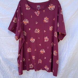 croft & barrow Women's Short Sleeve Floral Tee - Burgundy